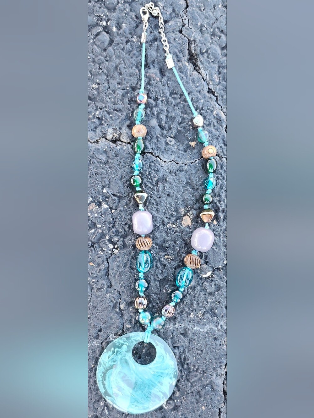 Handcrafted Turquoise & Lavender Beaded Necklace